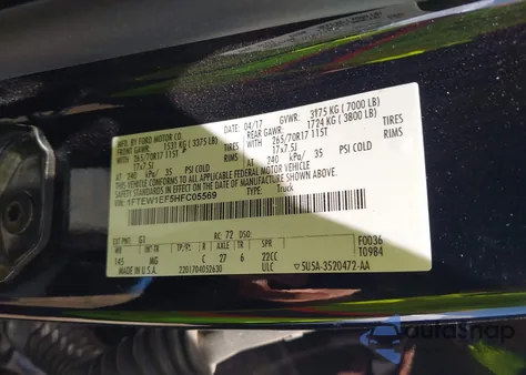 2017 Ford F-150 Xlt z USA, uszkodzony, nr VIN 1FTEW1EF5HFC05569